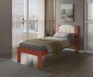 Cama 1P 80 madera PU tapizada Castaño beig gis