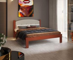 Cama 2P madera PU tapizada Castaño beig gis