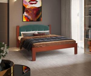 Cama 2P madera PU tapizada VERDE gis