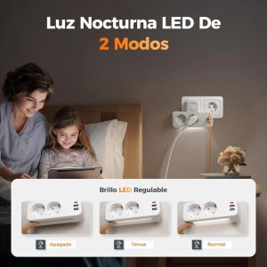 Cargador USB-C y 2 USB con 2 enfuches y Luz 216U Yiwu