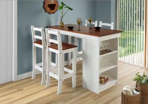 Desayunador mesa DSY4 con 4 banquetas BL Nogal/Blanco gis
