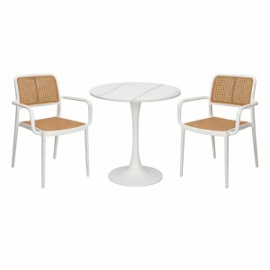 Juego patio blanco simil ratan mesa 60cm + 2 silla