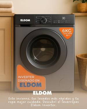 Lavarropas Eldom 6K c/frontal inverter gris G:1A