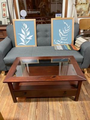 Mesa de Living 1C vidrio Nogal CAIPI-N gis