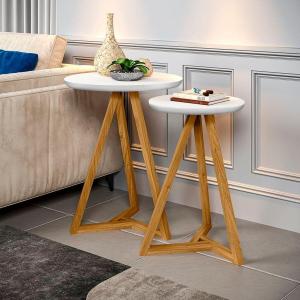 Mesas de Living Lateral Classic TEBARROT 839 Natural/Blanco