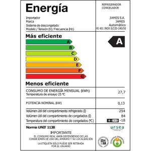 Refrigerador Frio Seco JAMES RJ401 Inox c/dispensador 44123